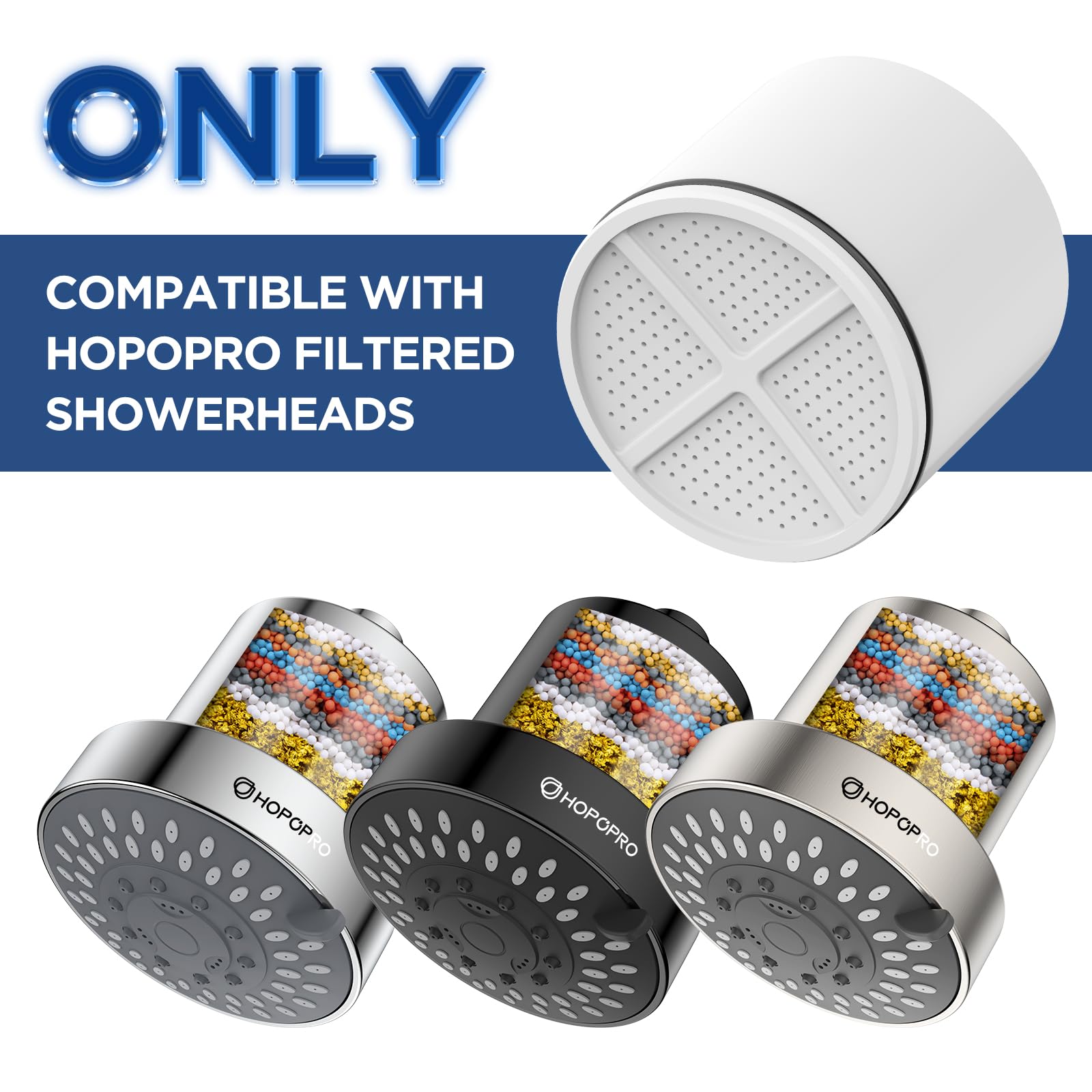1 cartuccia di ricambio per soffione doccia HOPOPRO con filtro fisso: B0FCFFG8V9, B0FM2TWFGJ, B0FM342LZ2, rimuove cloro, metalli pesanti per una pelle e capelli migliori