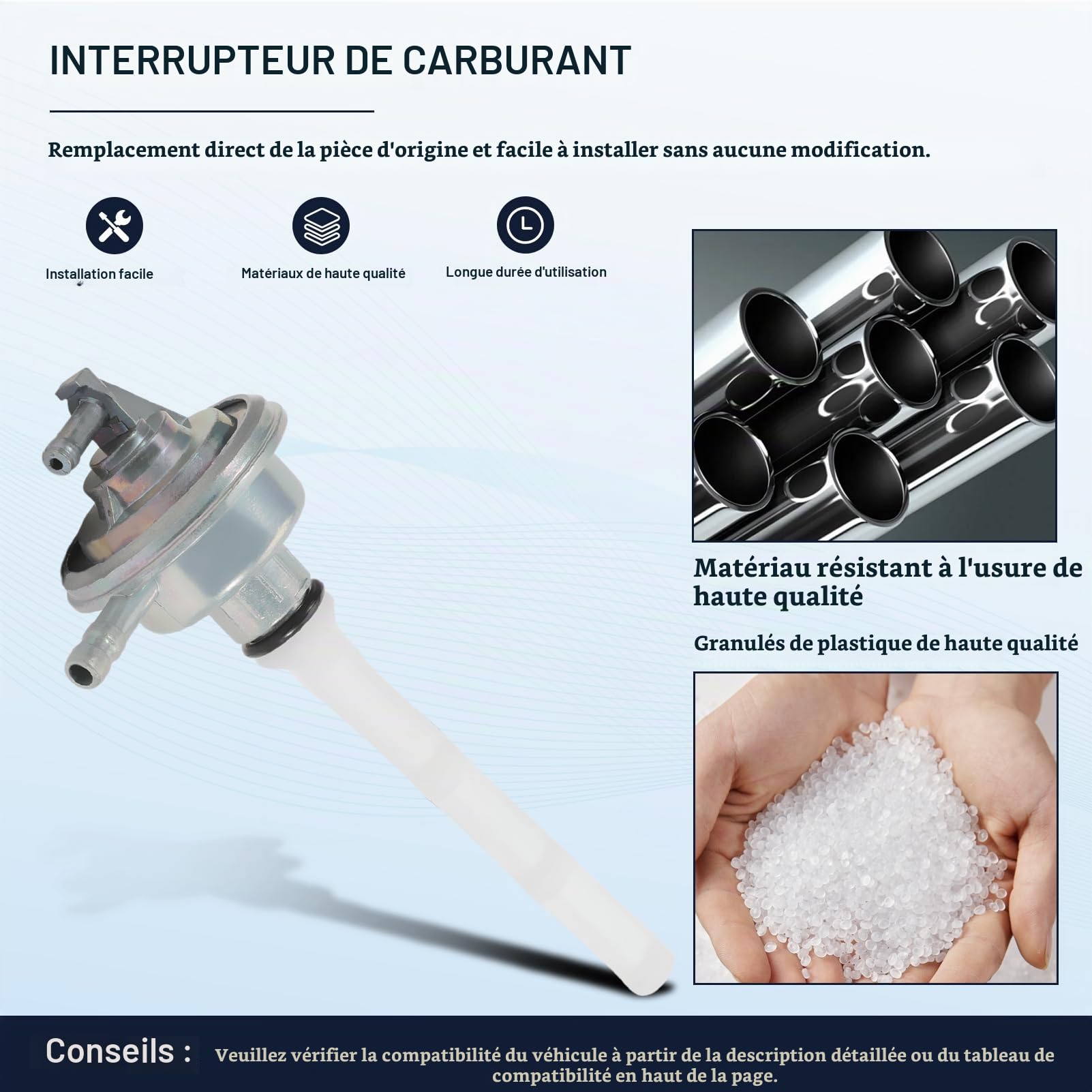 Robinet d'essence 15mm avec filtre pour MBK Nitro Derbi Peugeot Trekker Speedfight Vivacity Elyseo Runner Piaggio NRG Typhoon Kymco 2004 Robinet d'essence à dépression réservoir carburateur