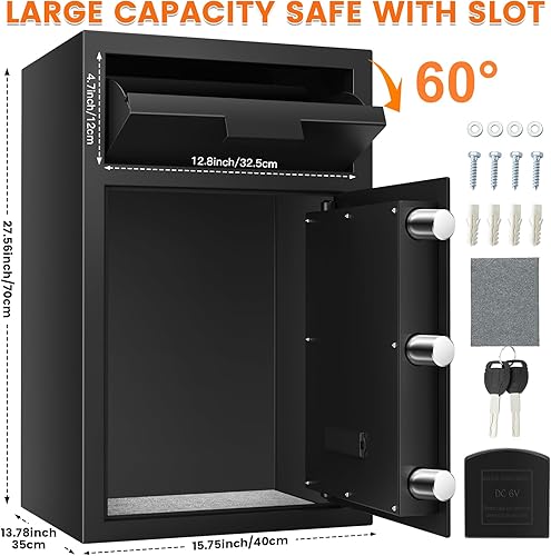 Miniatura 4 de Caja fuerte grande de 5.8 pies cúbicos para negocios, caja de dinero antirrobo con cerradura y ranura, teclado digital y llaves de repuesto, caja