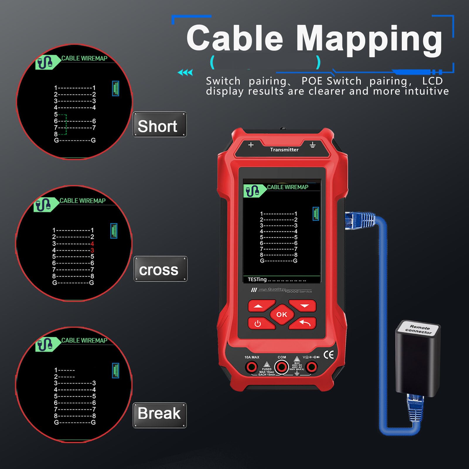 Fafeicy Localizador de Cables Detector de Cables Subterráneos de 125 KHz con Probador de Voltaje NCV, 6 Códigos de Señal y Linterna Dual para Electricistas y Contratistas