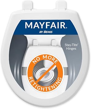 Mayfair Collins Slow Close Toilet Seat, Durable Plastic Seat with Extra Stability Bumpers and Secure Hinges, Made in USA, Round, White