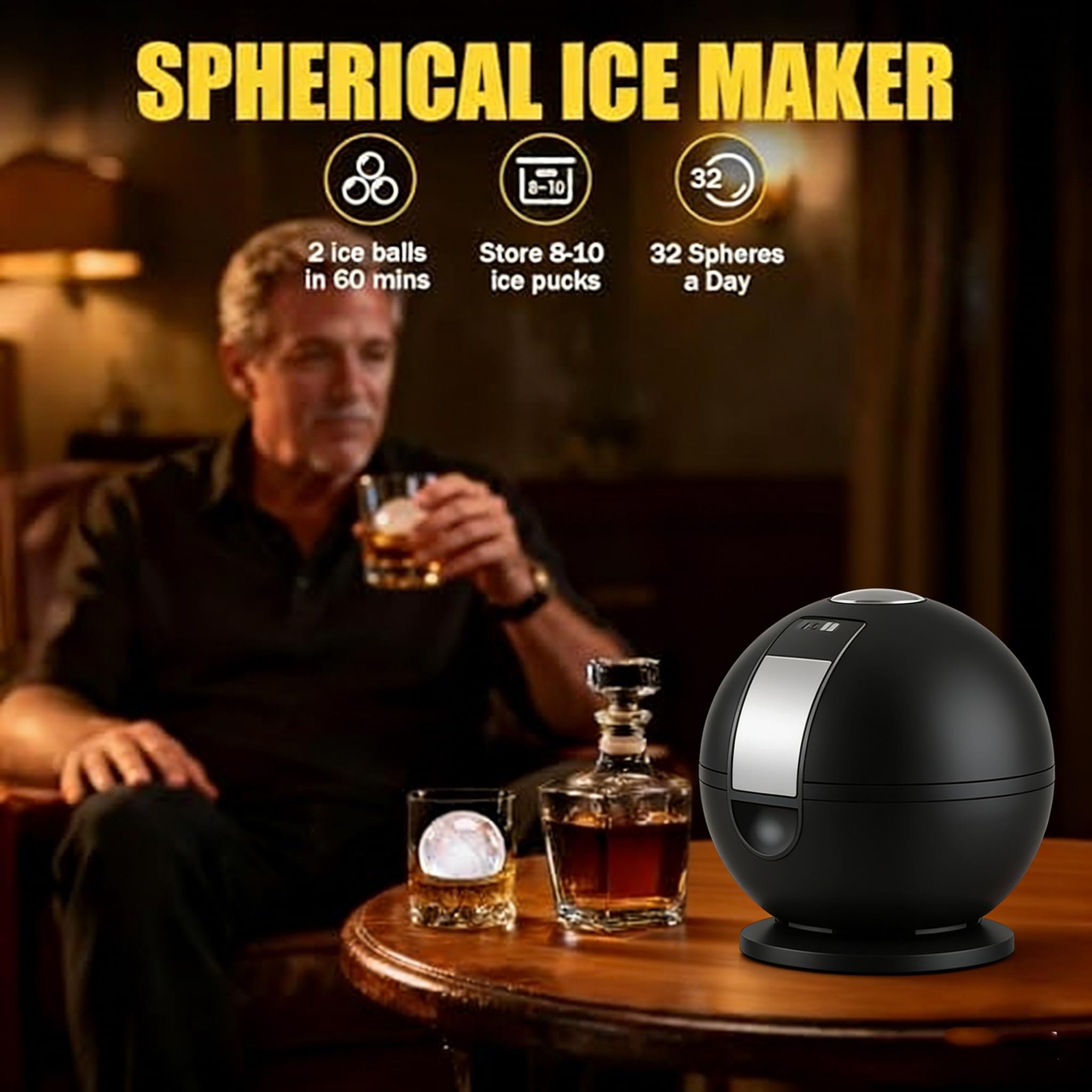 Zoienu Ice Maker, Clear Sphere Ice Machine, Ice Ball Maker, Ice Makers Countertop with Self-Cleaning for Whiskey, Bourbon, Brandy, Rum on Fridge.com