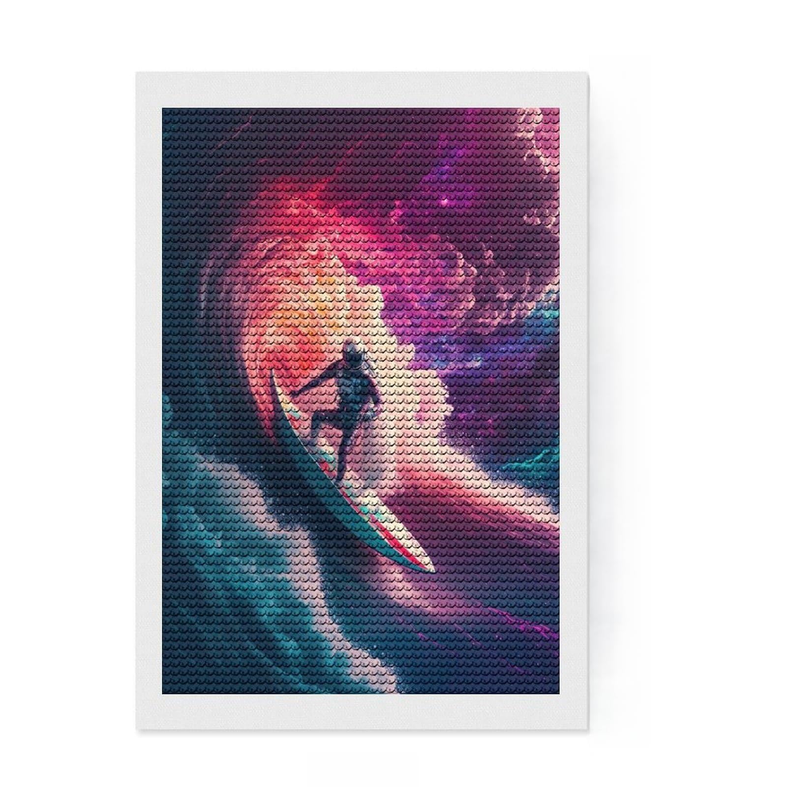 Junmoney Wave Surfing Astronaut 5D Diamond Painting Kit 8"x12", for Women, Farmhouse Decor, Boho Decor, Thoughtful Present, Relaxing DIY