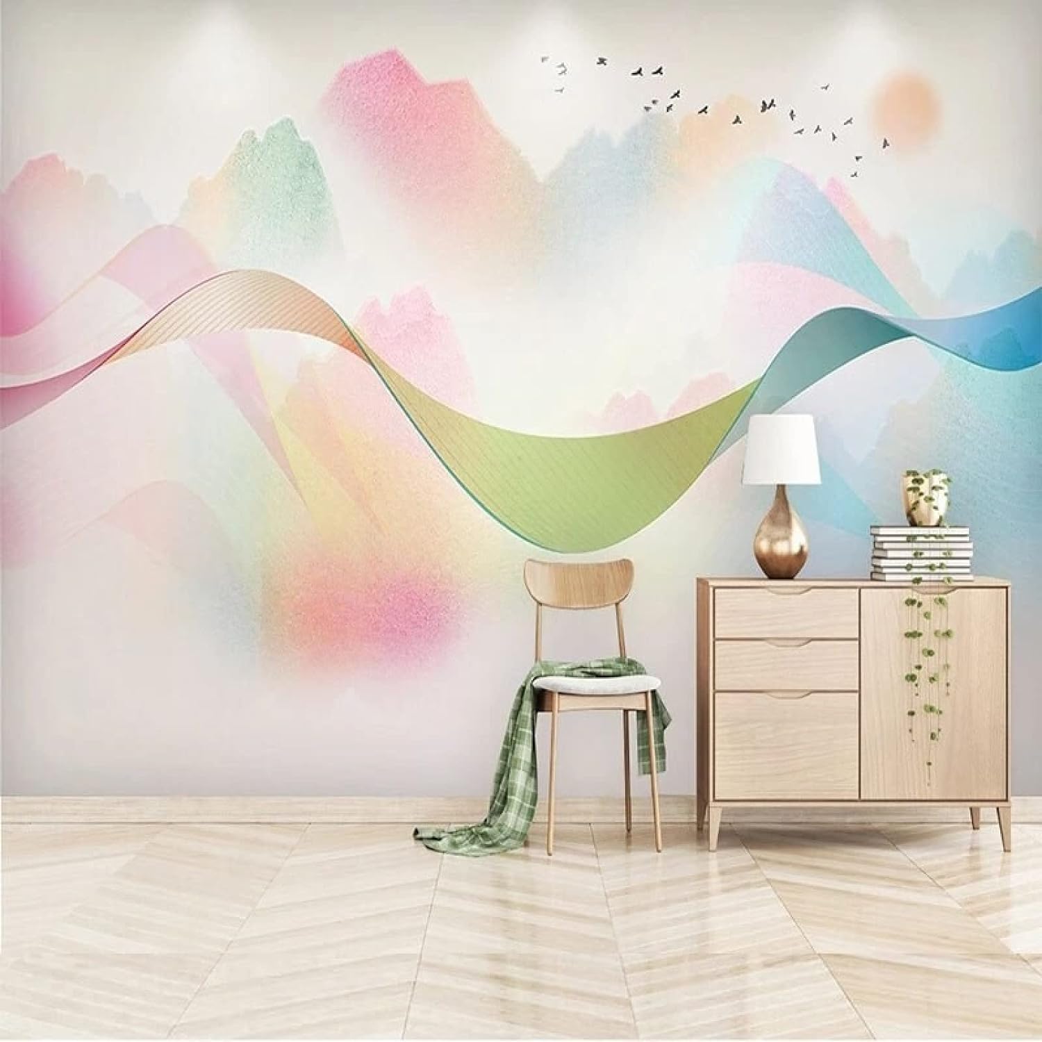Art fond d'écran 3D au design de lignes paysagères pour salon élégant