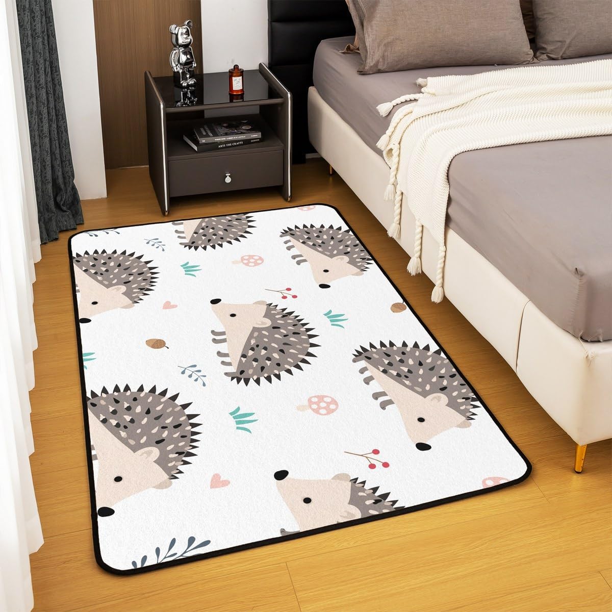 Erosebridal Kids Hedgehog Area Rug for Kids Boys Girls,Kawaii Animal Carpet 5x7,Natural Cartoon Mushroom Print Indoor Floor Mat,Botanical Plants Decorative Rug for Living Room