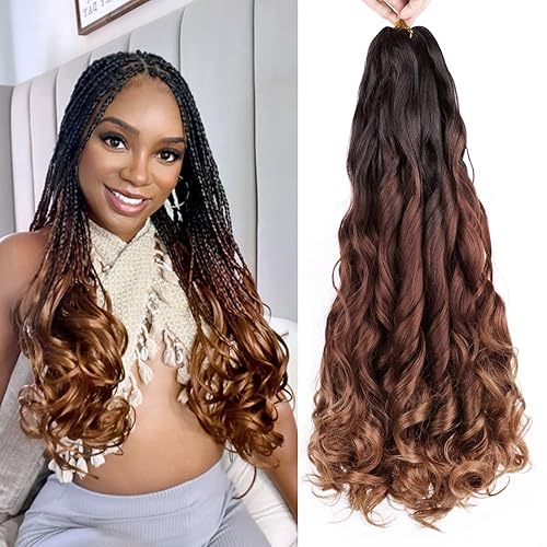 Miniatura 265 de Cabello rizado francés trenzado de 20 pulgadas, color 4, cabello rizado preestirado, 8 paquetes de trenzas de ganchillo para trenzas de caja