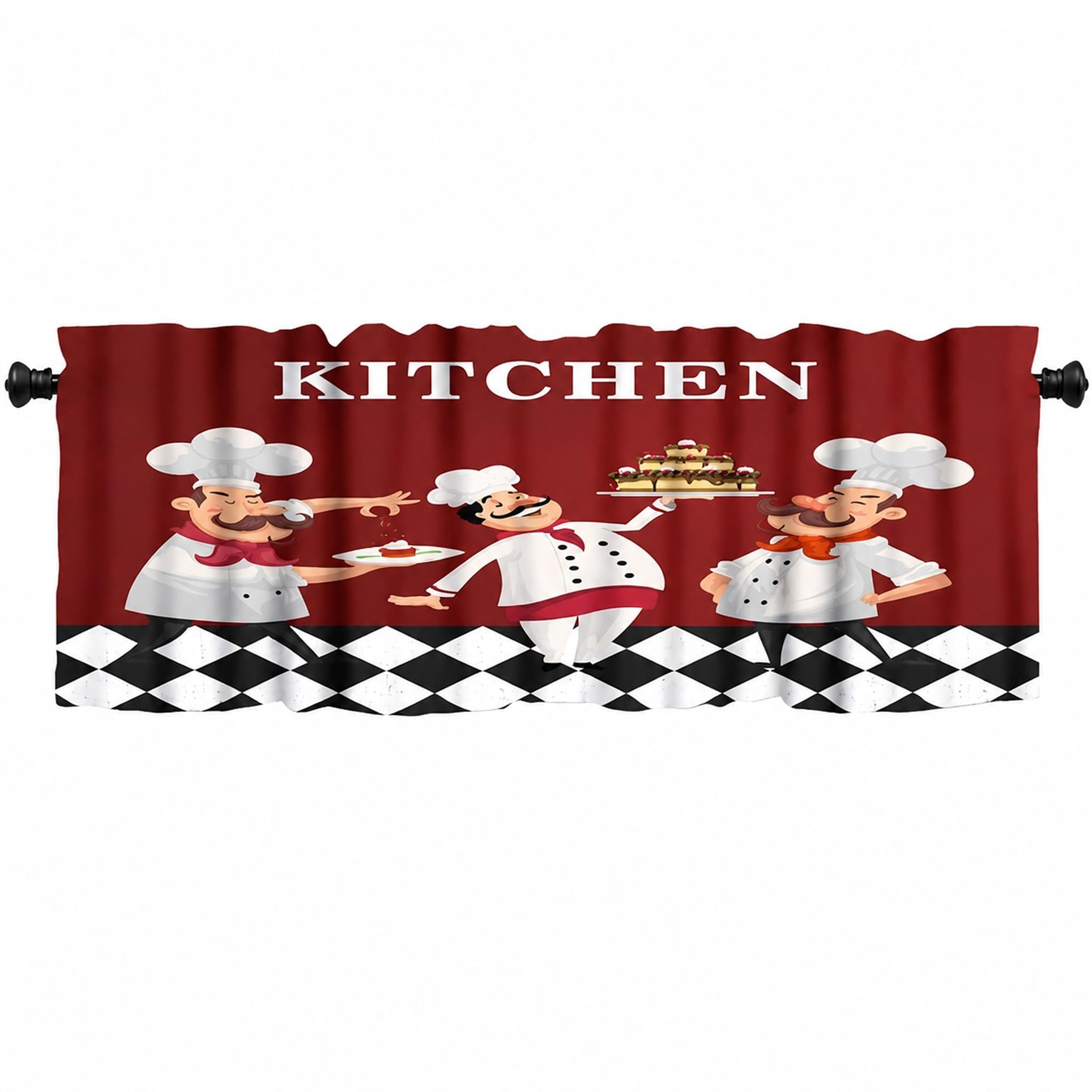 Neptuiby Kitchen Window Valance 52x18 Inch Chef Kitchen Decor with Fun Print Polyester Valances for Home Cafe.