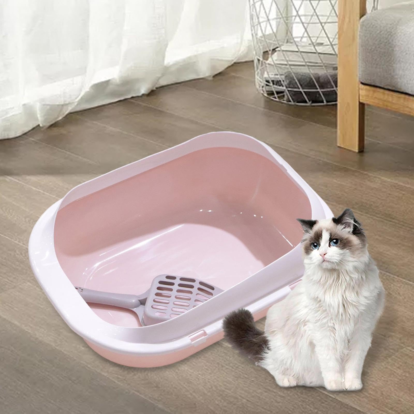 Kuweta dla kota Toaleta Otwarta górna kuweta zwierząt Wysokie boki Prywatność Pojemnik na kuwetę Miska z piaskiem Kot małych(Pink)