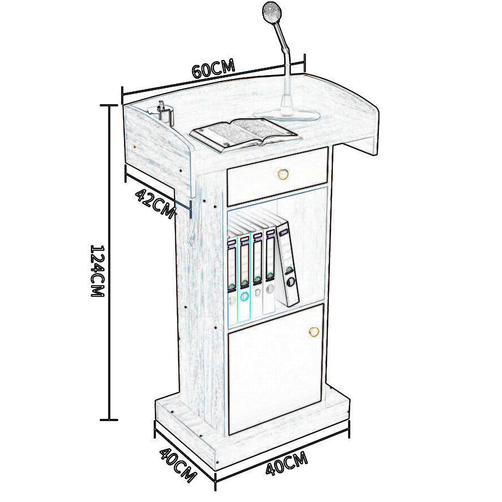 Podio in Legno Leggio con Cassetto,pulpito per Conferenze Robusto E Durevole, Pulpiti da Chiesa Portatili Podio per Chiese, Aule, Seminari, caffè, Matrimoni (Color : White)