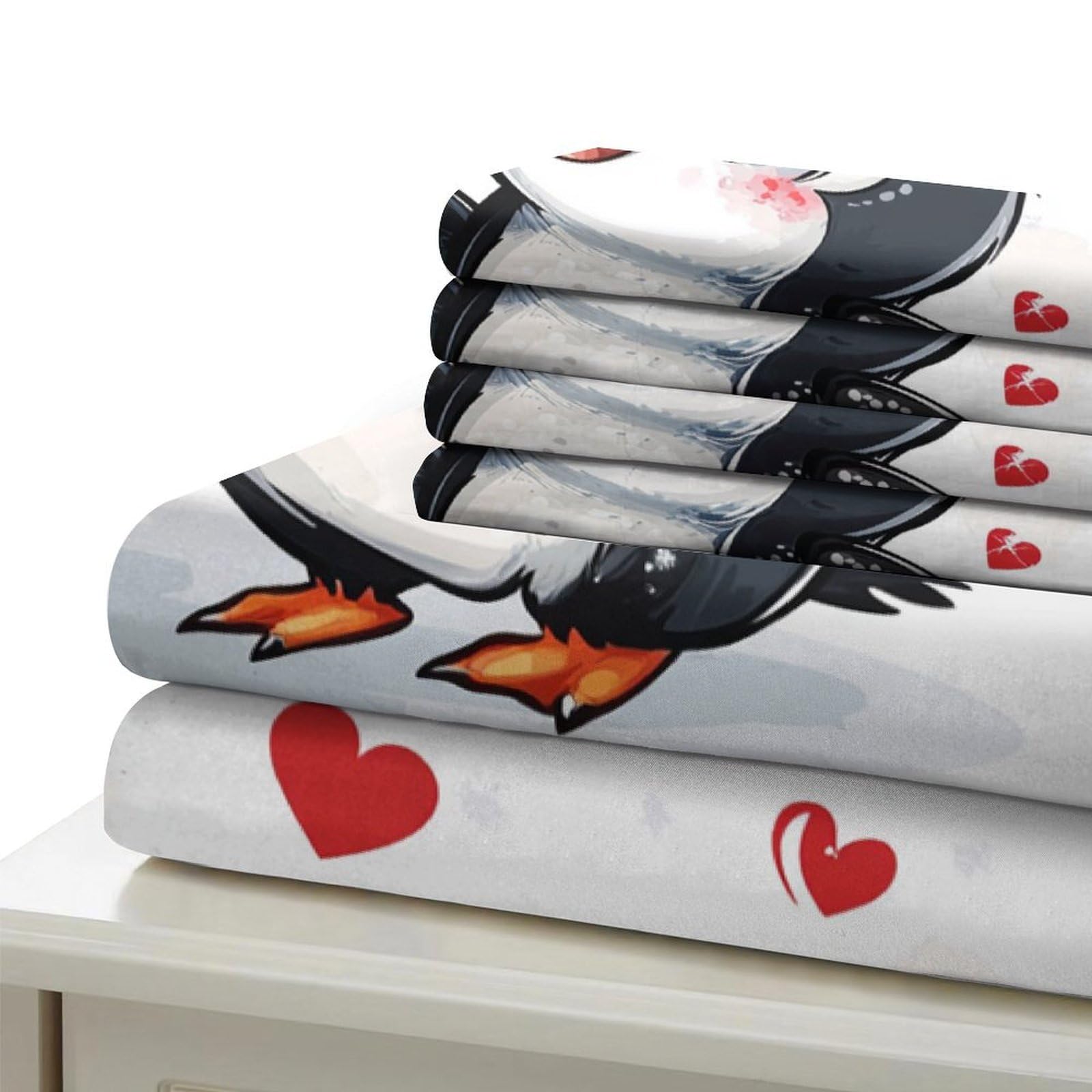 Niedliches Pärchen 3D Druck Bettbezug Mikrofaser Weiches Schlafzimmer Cartoon Pinguin Bettwäsche Set für Erwachsene Dekor Super King（260x220cm）