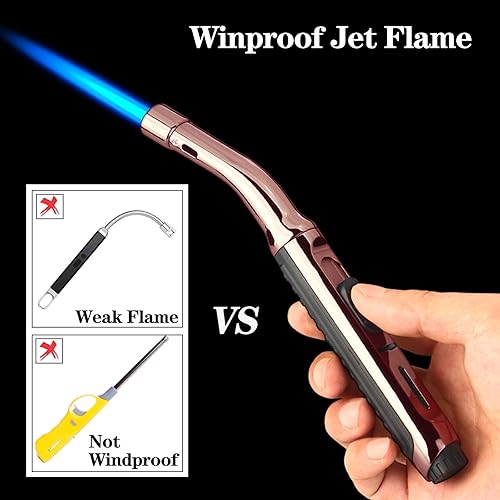Miniatura 10 de Yeuligo Torch Lighters, 7.6in Long Butane Lighter with Visible Window, Adjustable and Refillable Lighter for Kitchen Fireplace Camping Candle Grill
