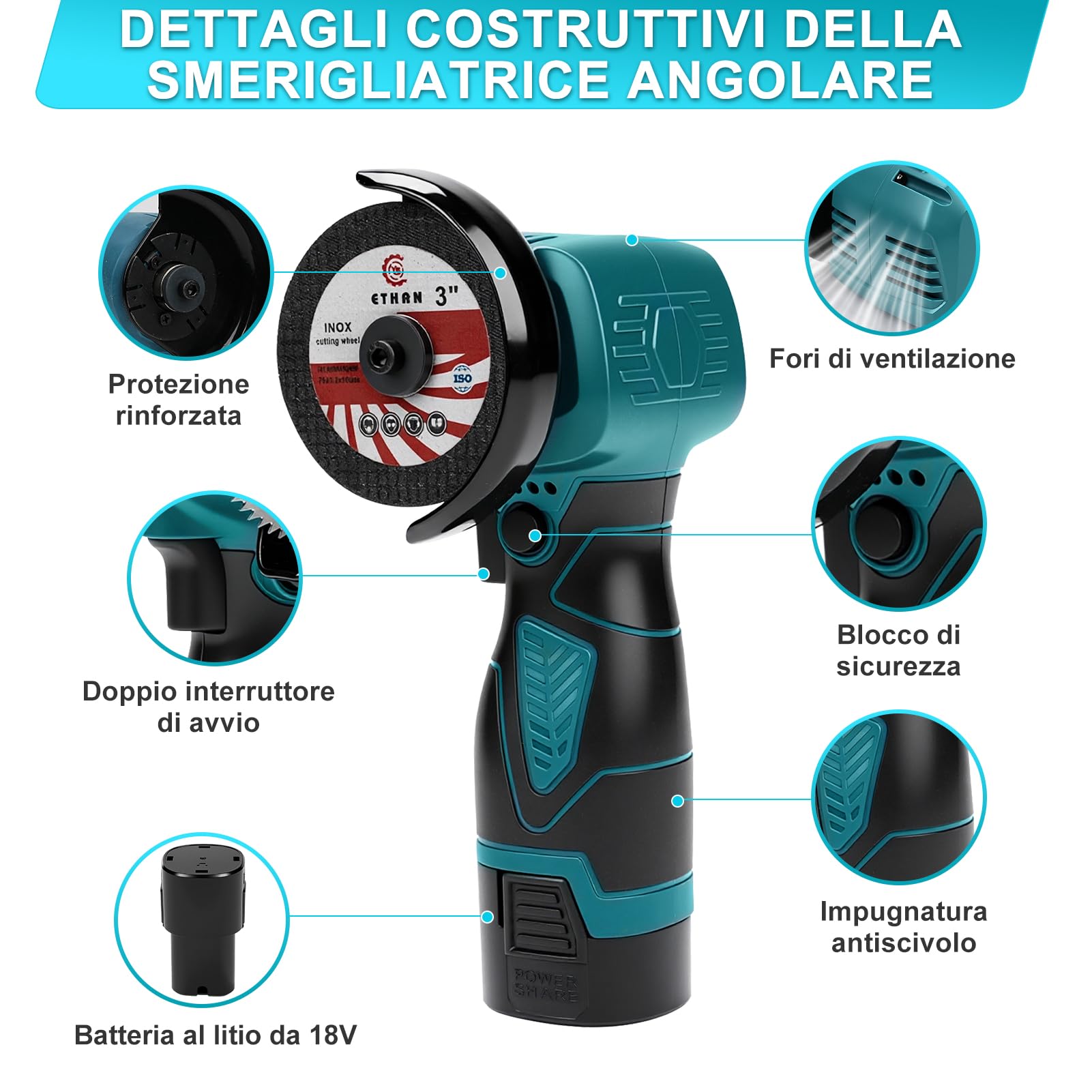Mini smerigliatrice angolare a batteria, 16,8 V, 75 mm, 22000 giri/min, smerigliatrice angolare senza fili, set Miniflex Akkuflex con 2 batterie da 1300 mAh, per taglio, lucidatura