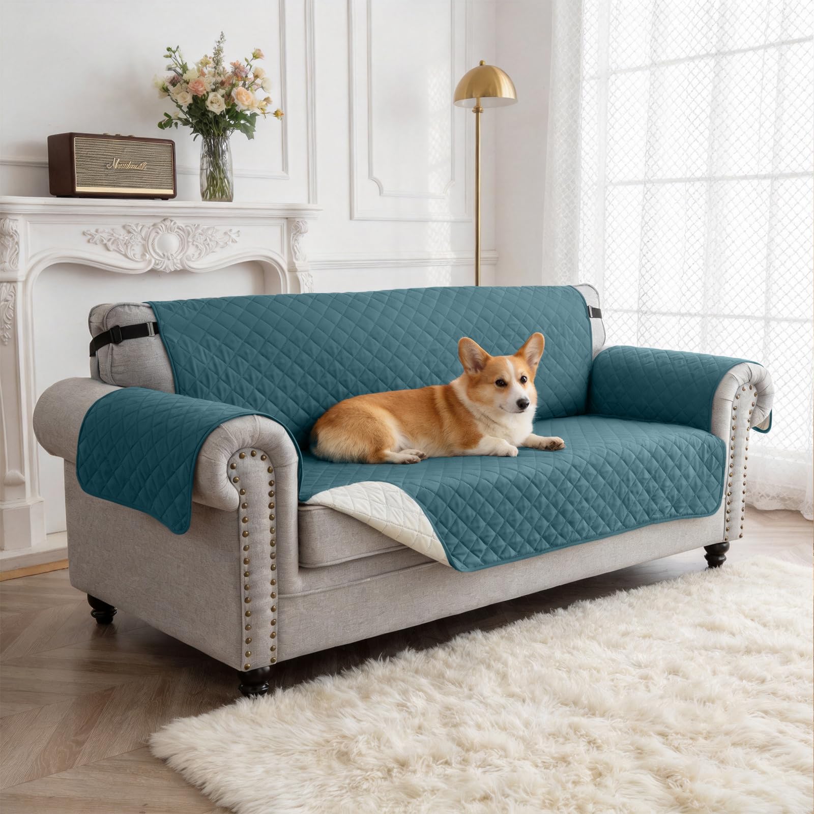 Hiiksolo Reversible Sofa Cover 3 Seater, Water-Resistant Pet Protector, Grey Blue, 3 Seater Sofa - Image 8