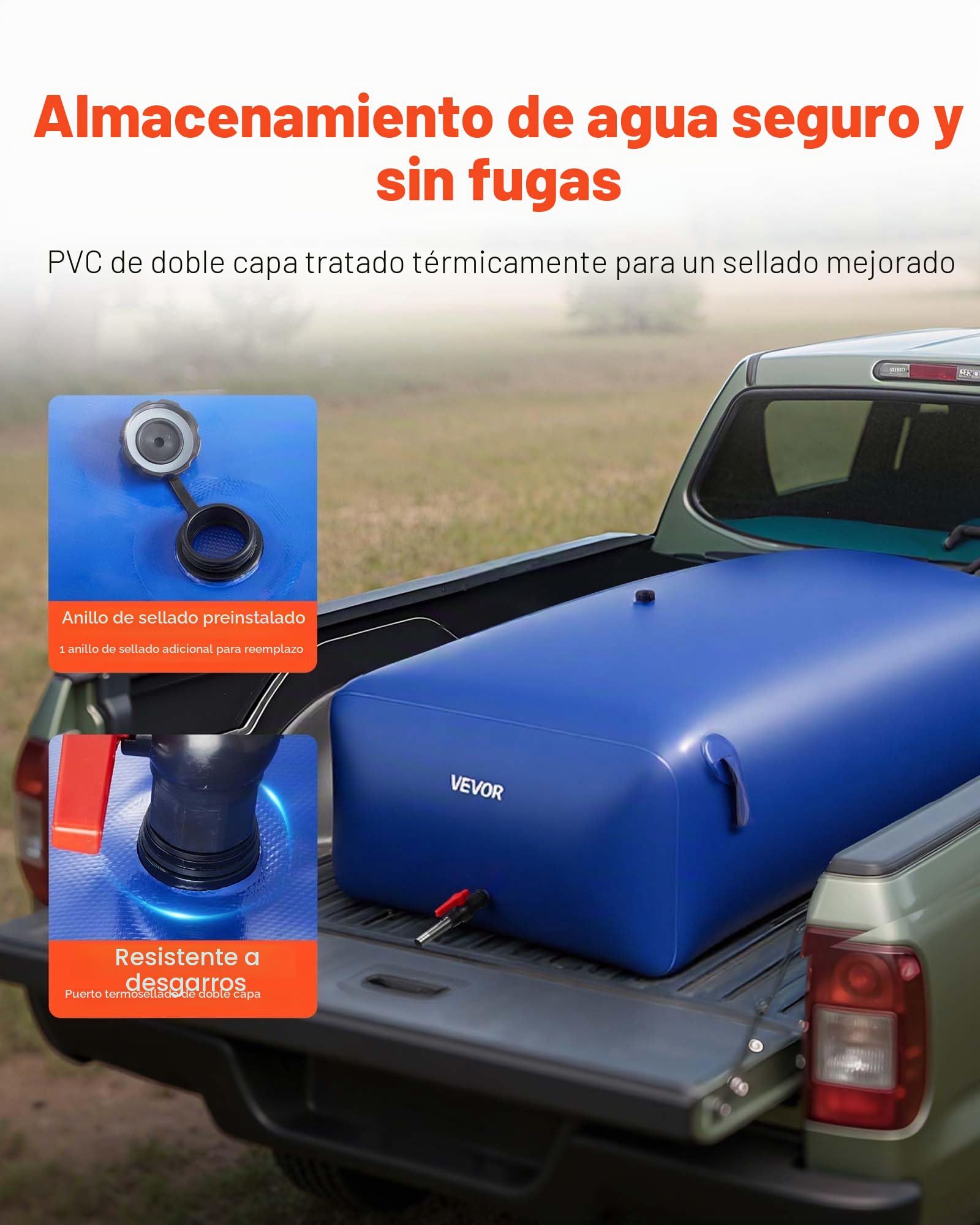 VEVOR ​Vejiga del Almacenamiento de Agua con Válvula, Bolsa de Agua Portátil y Plegable, Resistente a Fugas, para Autocaravanas, Camiones, Uso en Exteriores (Azul, 1000L)