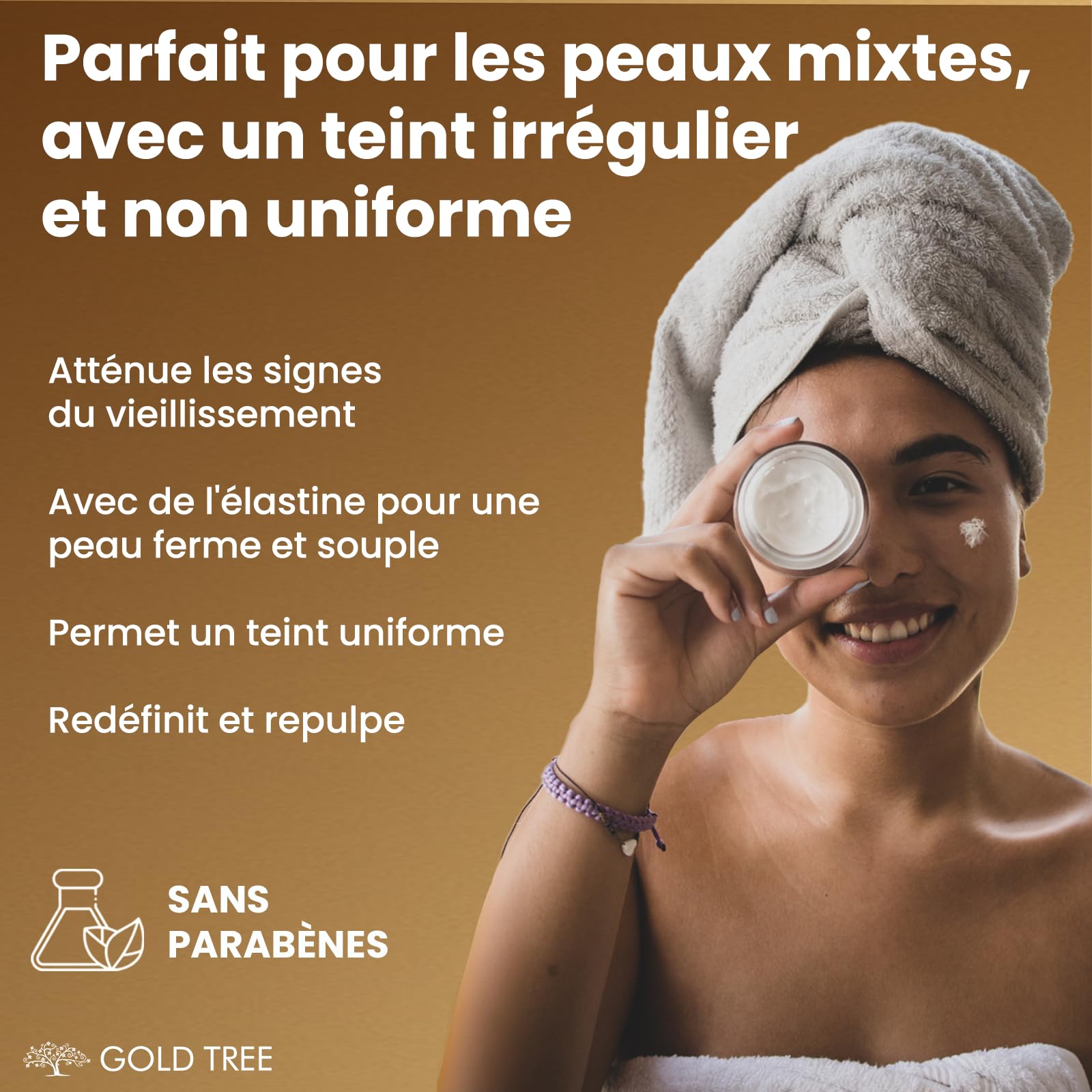 GOLD TREE Crème Anti-Âge à l'Acide Hyaluronique pour une Absorption Rapide 50 ml. Soin du Visage pour Femmes. Crème de Jour et de Nuit pour le Soin de la Peau. Crème Visage Anti-Boutons pour Femmes