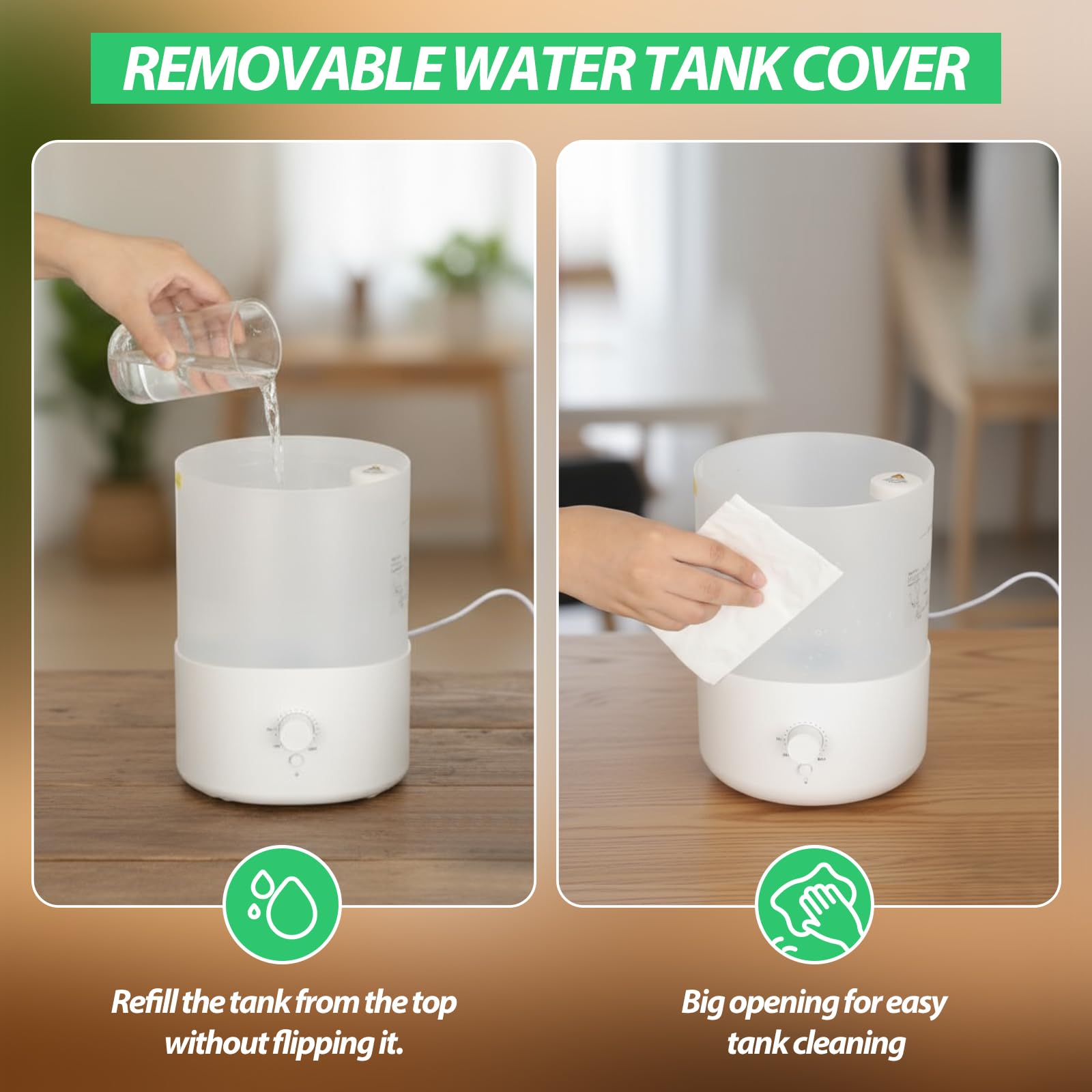 Cozary Humidificateur d'Air Chambre 2.5L Top-Fill, 28H Diffuseur d’Huiles Essentielles, Arrêt Automatique, 23 dB Silencieux, 7 Color Light, Buse à 360°, pour Chambre à Coucher,Chambre Bebe,Plantes