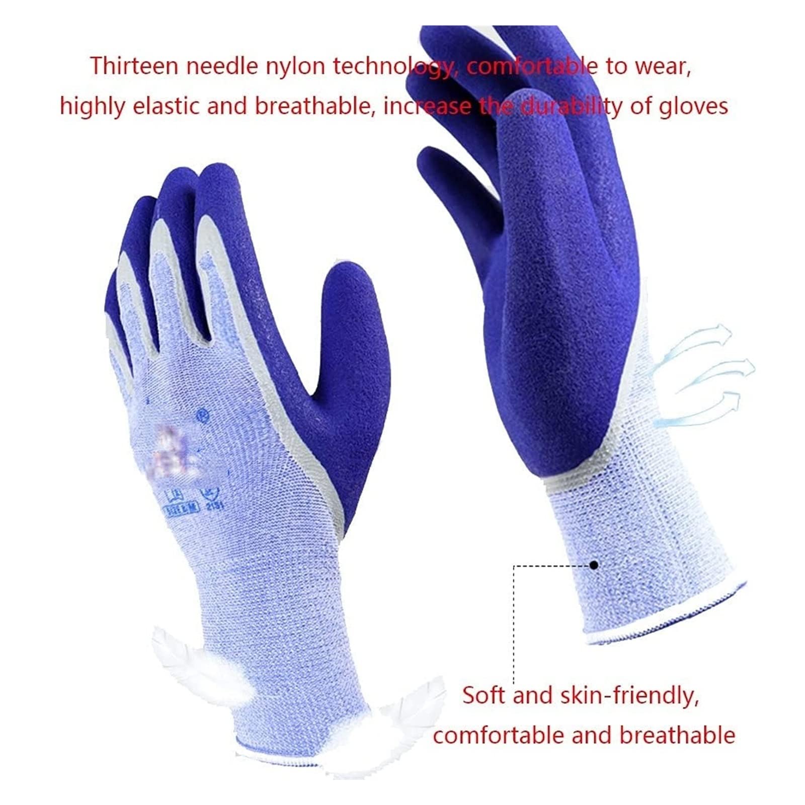 Guanti da lavoro, guanti giardino, giardinaggio anti-spine, in nylon, palmo anti-taglio, 12 paia di, rivestimento in lattice, antiscivolo, comodi e traspiranti, resistenti all'usura