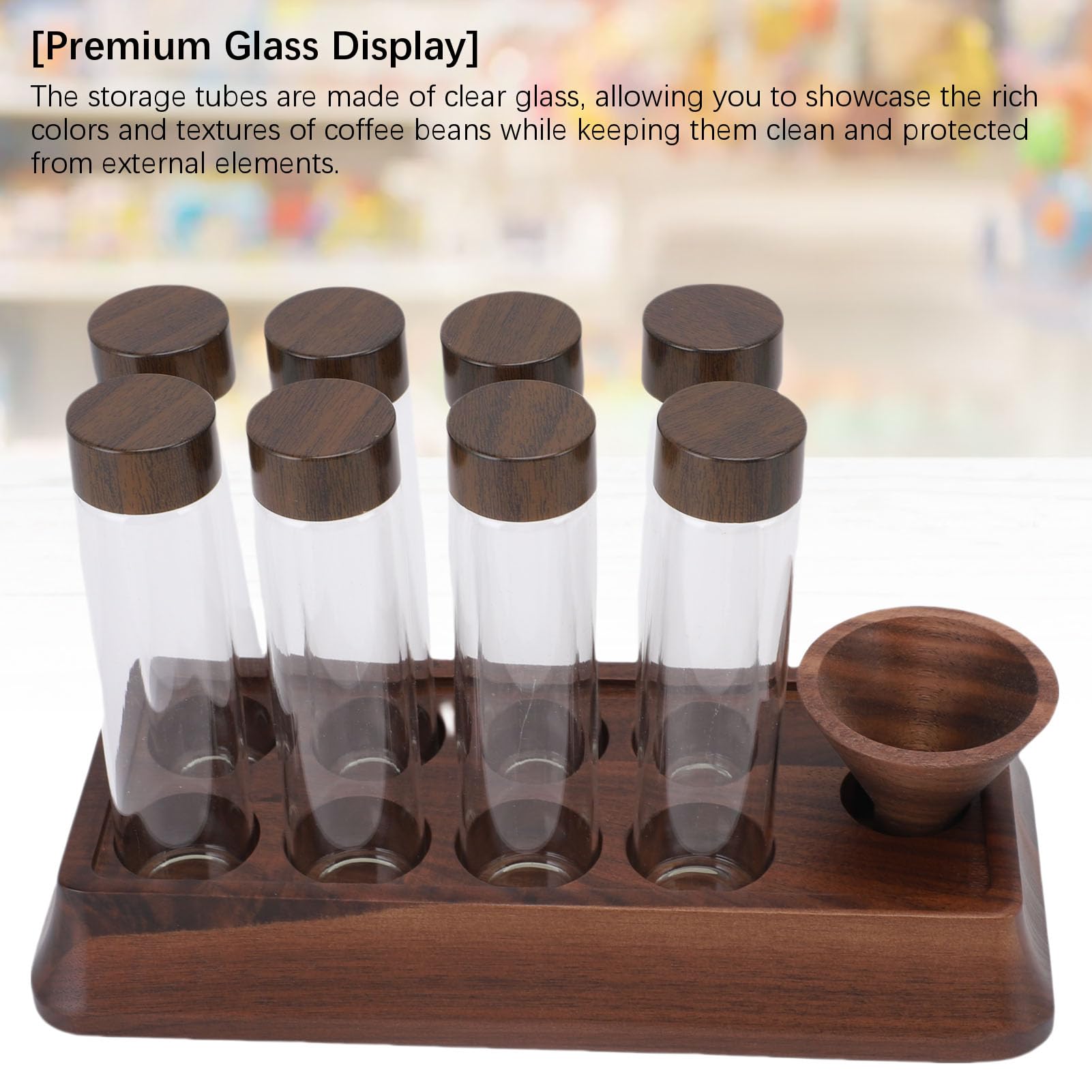 Jiawu Eleganter Walumiwood -Basis -Kaffeebohnen Lagerrohrglasglas, Luftdichte Behälter für Frische Kaffeebohnen, für Bars und das Brauen zu Hause