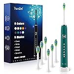 7AM2M Sonic Electric Toothbrush with 6 Brush Heads for Adults&Kids, One Charge for 120 Days, Wireless Fast Charge, 5 Modes, 40000VPM Powered Toothbrush, 2 Minutes Built in Smart Timer - Peacock Green