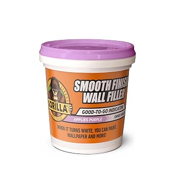 Gorilla Smooth Finish Wall Filler, 473ml   Applies Purple & Dries White | Repairs Small and Large Holes in Walls & Ceiling, Smooth Finish, Won t Shrink or Crack, Fills any Depth| Indoor & Outdoor Use