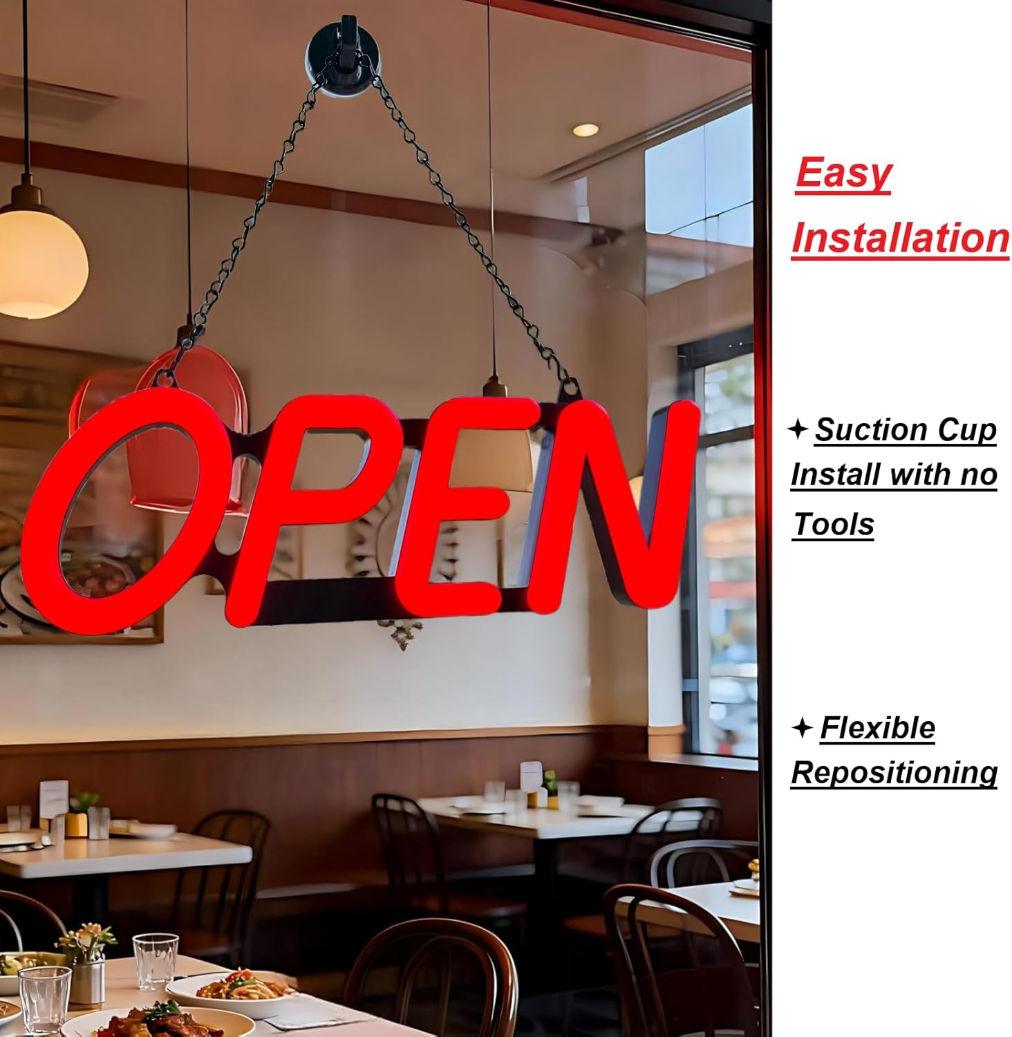 18in RED Opti Neon LED OPEN Sign for Business, Injection Molded, Flash and Speed Adjustable, 12V less than 10W, Easy to Install, Indoor Use Only