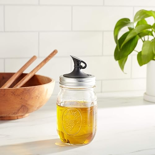 Miniatura 5 de Jarware Tarros de boca regular con tapa de boquilla de plástico, cruet de aceite negro (paquete de 2)