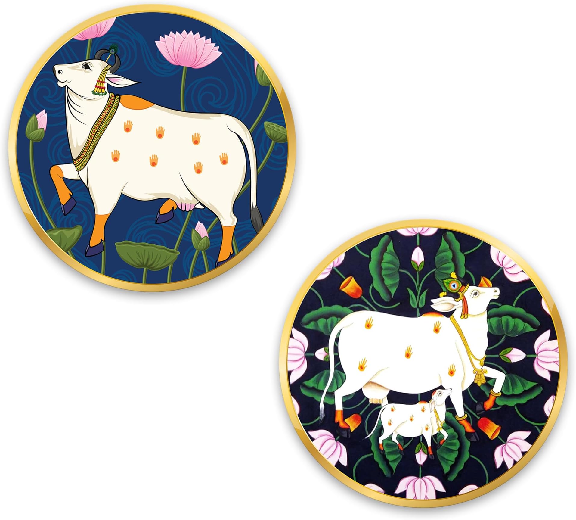 Artvibes Cow Round Shape Round Shape MDF Wooden Wall Art for Home Decoration | Spiritual Decor Items | Wall Art Paintings | Wall Illustrations| Stylish Modern Artwork | Gift (WH_8804NN), Set of 2