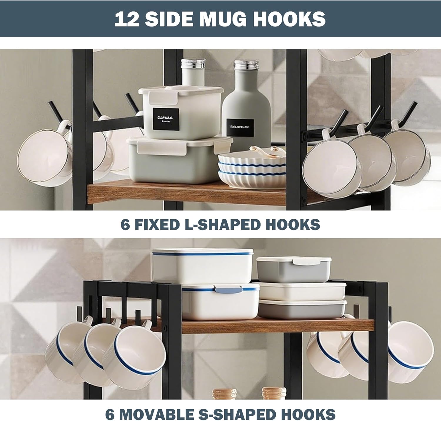 Coffee Bar Organizer,3 Tier K Cup Holder for Counter,Coffee Pod Drawer Holder with 12 Mug Hooks,K Cup Drawer Organizer for Syrup,Tea,Bean,Coffe Bar Accessories for Kitchen&Home Office