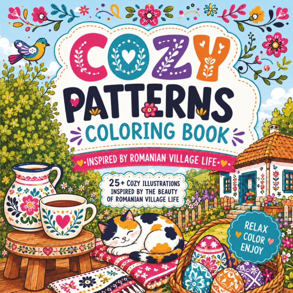 Cozy Patterns: Coloring Book Inspired by Romanian Village Life