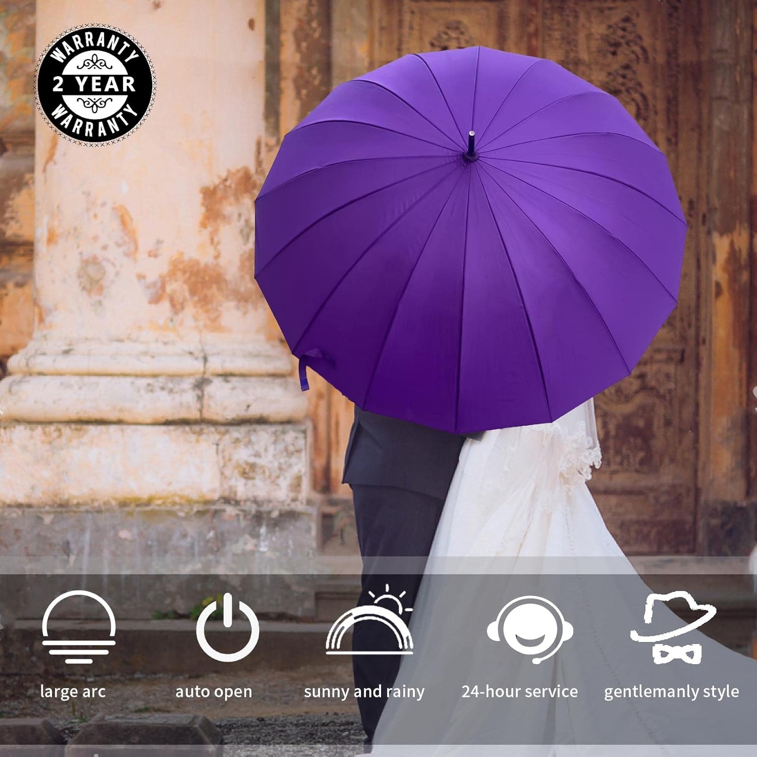 MRTLLOA 52 Inch Windproof Large Umbrellas for Rain, 16 Ribs, J Wooden Handle, 210T High-density Fabric Golf Stick Umbrella - Image 2