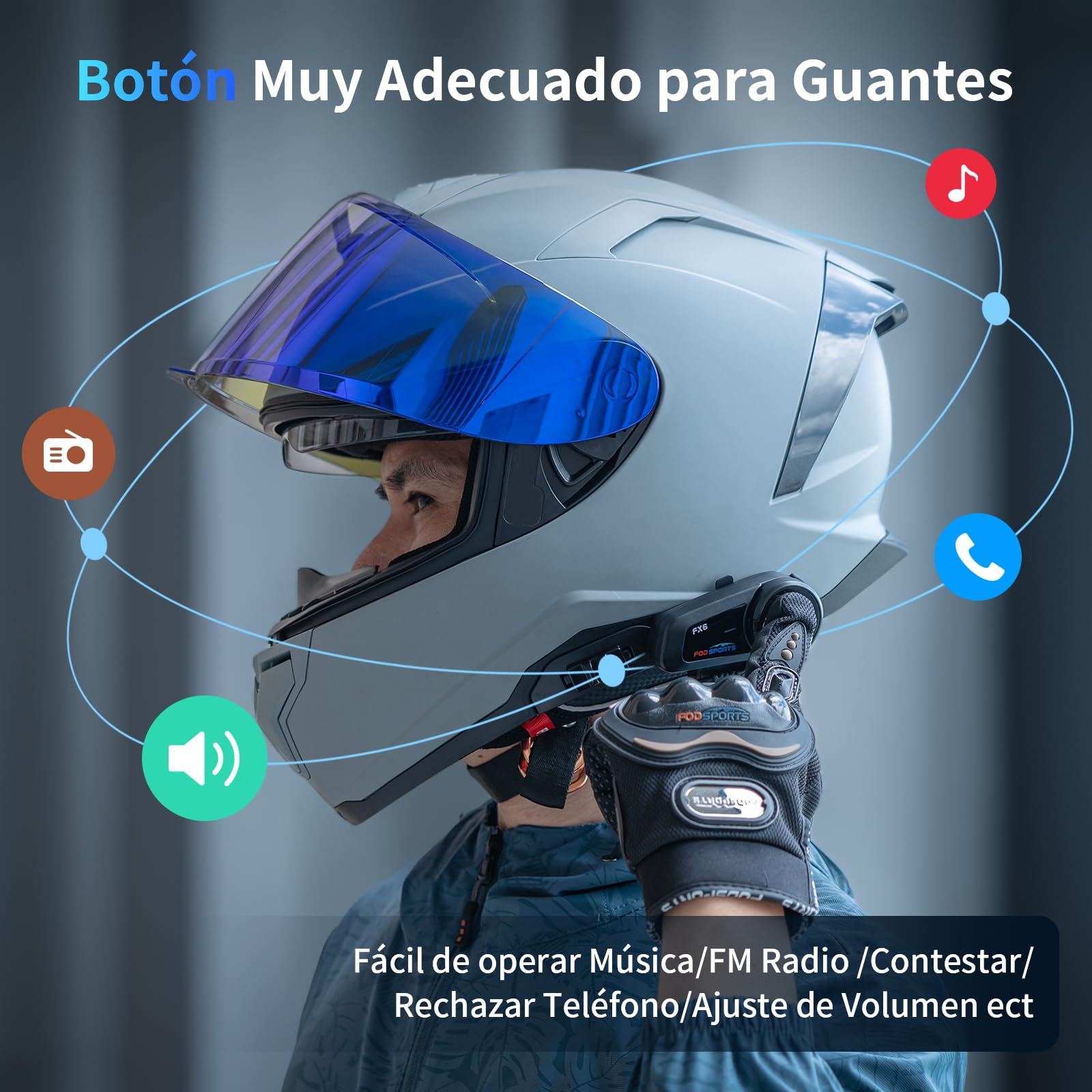 Fodsports FX6 Intercomunicador Casco Moto Bluetooth, Sistema Intercomunicador 6 Motoristas, Manos Libres Moto con Emparejamiento Universal, Auriculares Bluetooth para Motocicleta/ATV