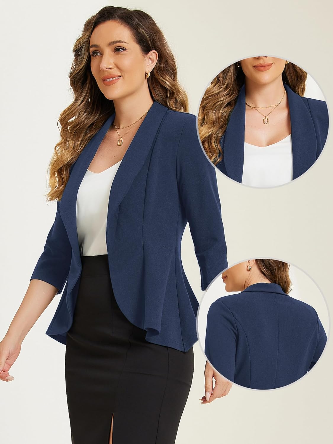 Allegra K Open Front Blazer for Women's Draped Collar 3/4 Sleeve Ruffle Hem Work Office Blazer - Image 2