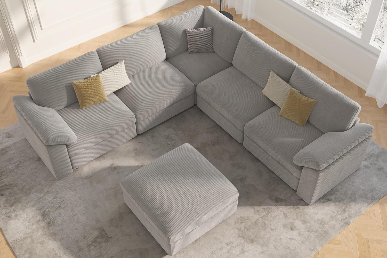 EASE MOOSE Oversized Sectional Modular Sofa,v Shape Sectional Couch with Ottoman,Deep Seat Cloud Couch for Living Room，Removable Cover