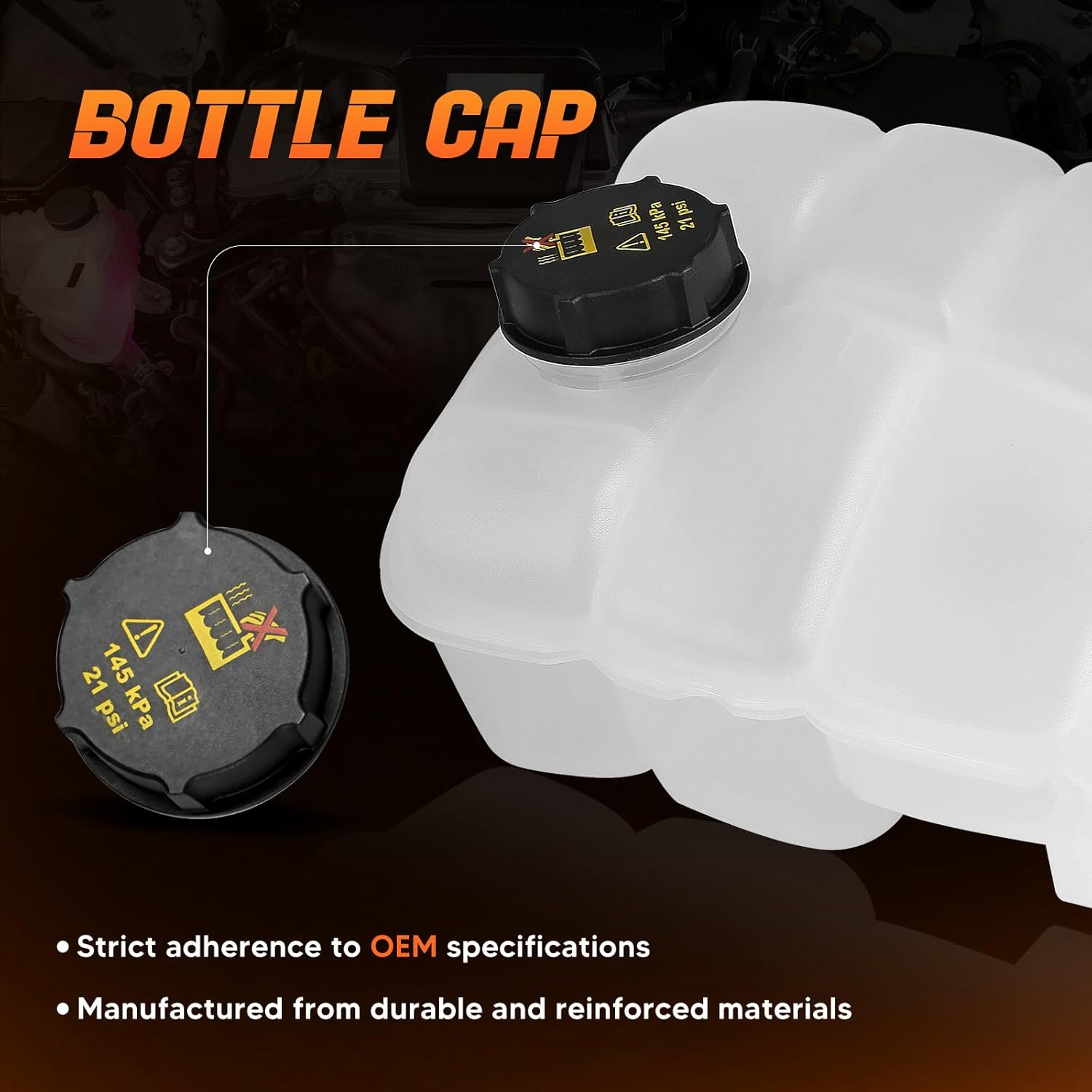 Coolant Reservoir Tank with Cap Fit for Ford 2013-2016 Escape 2013-2018 Focus 2014-2018 Transit Connect OE# 603-278, 603278, CV618K218BC, CV6Z8A080C, CV6Z8A080B