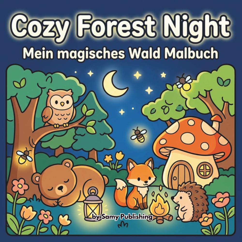Cozy Forest Night – Mein magisches Wald Malbuch: 40 detailreiche Ausmalbilder mit süßen Waldtieren in ruhigen Nacht- und Fantasy-Szenen zum Entspannen für Jugendliche und Erwachsene