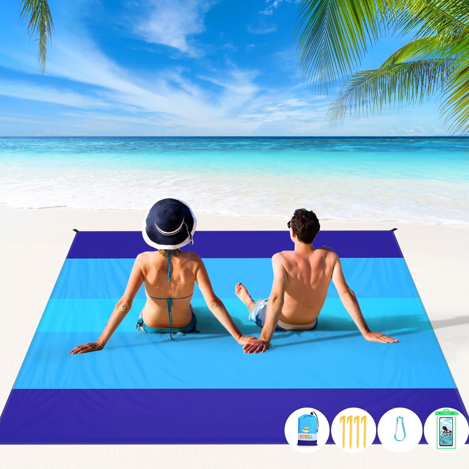 BYDOLL Beach Blanket 78”X81” 4-7 Adults Oversized Lightweight Waterproof Sandproof Blanket for Beach Large Picnic Mat Travel Camping