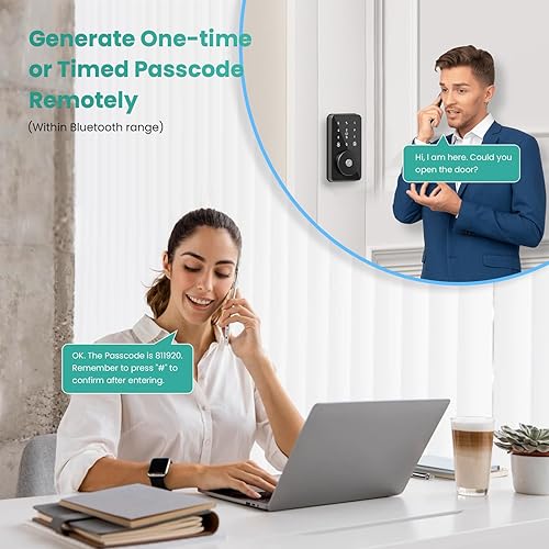 Miniatura 5 de Cerradura inteligente, cerradura de puerta de entrada sin llave 4 en 1 para puerta delantera, cerradura de puerta de 6 códigos digitales con