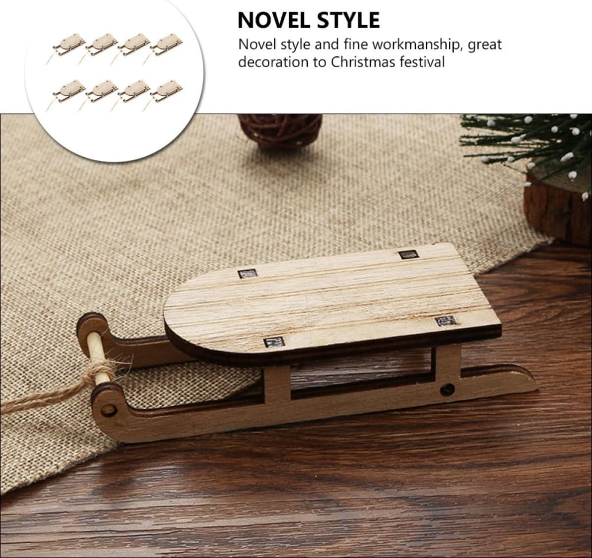 8pcs Wooden Sled Ornament Christmas Sleigh Decoration for Xmas Tree