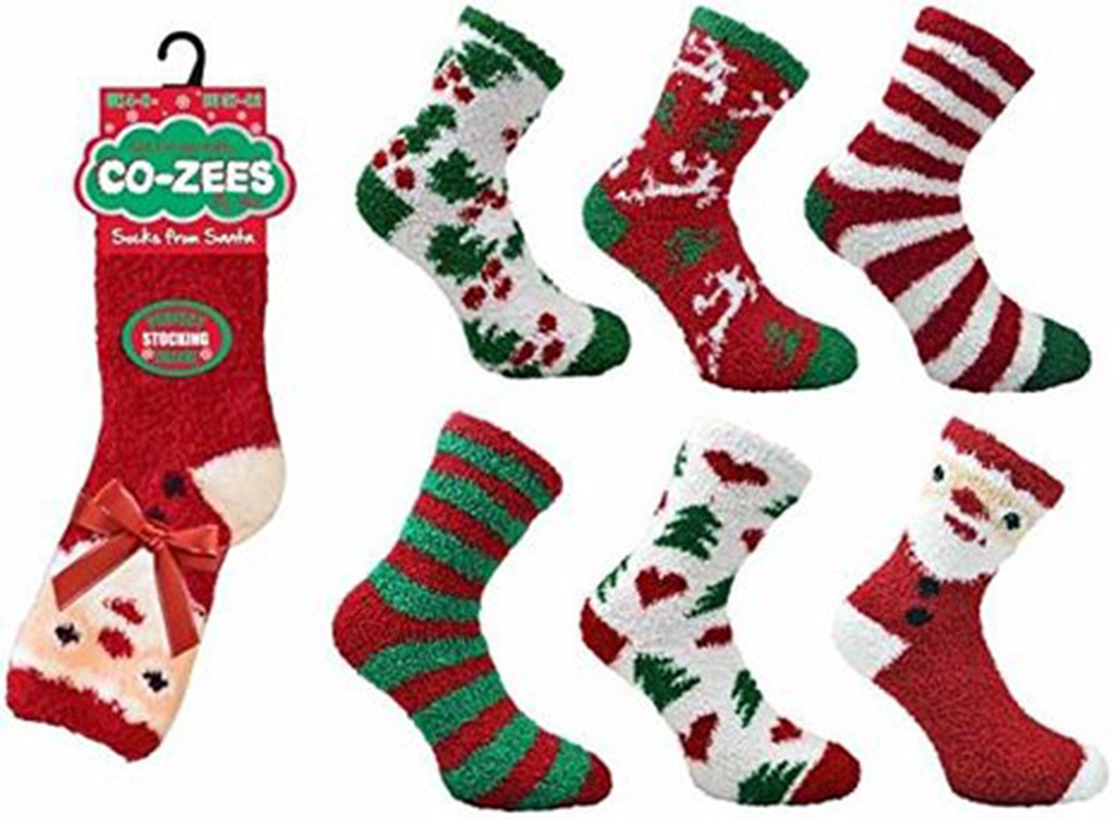 Co-ZeesLadies Christmas"Socks From Santa" Soft & Cosy Bed Sleep Socks - 3 Pairs Assorted
