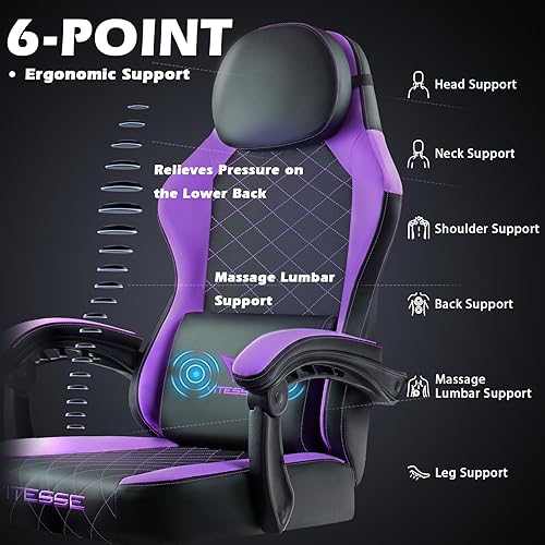 Miniatura 4 de PUKAMI Silla de juegos con reposapiés, silla ergonómica para jugadores para adultos, silla reclinable de juego de computadora estilo carreras con