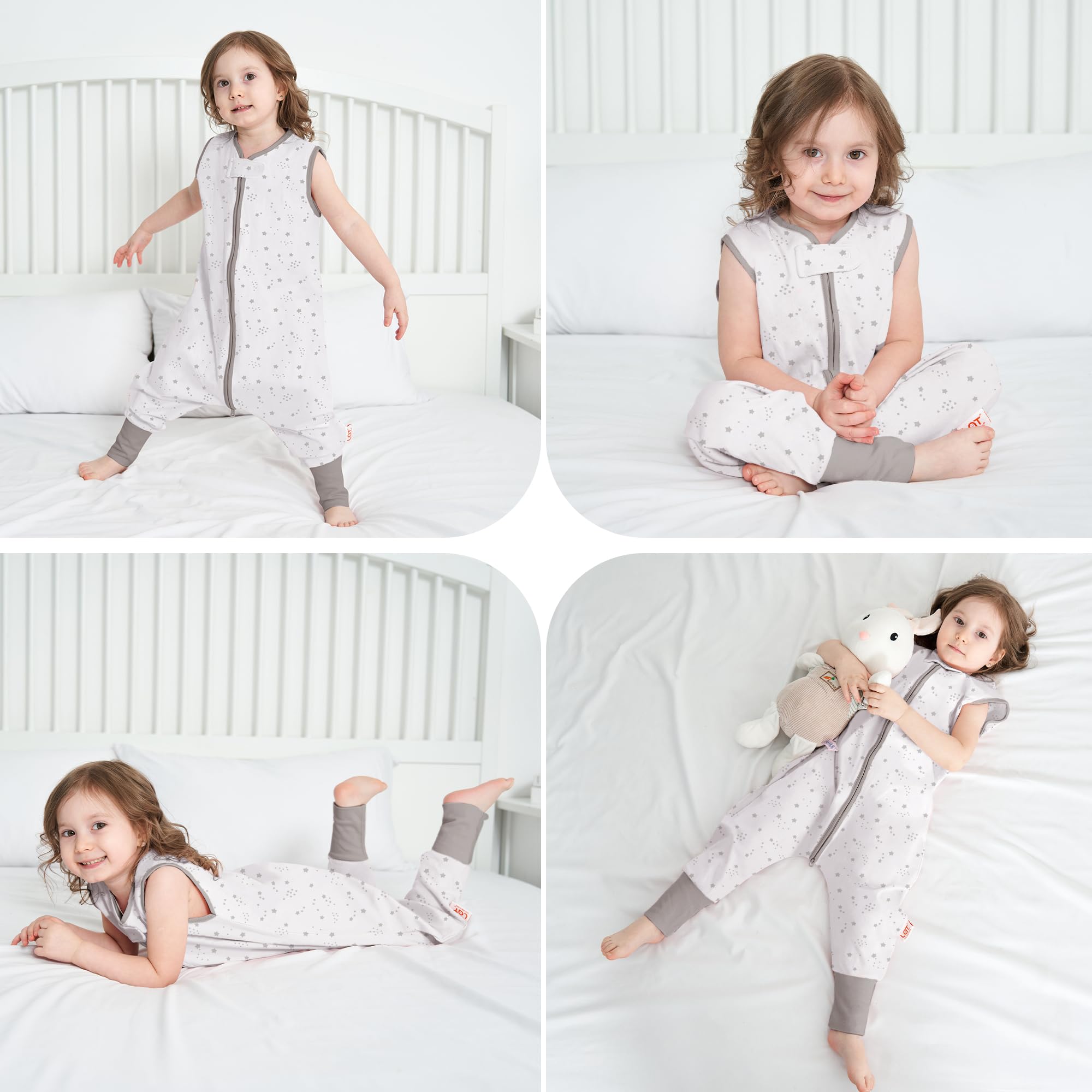 Śpiwór niemowlęcy na lato z nogawkami, 0,5 Tog, 100% bawełna, śpiwór letni dla chłopców i dziewczynek, Stern, M/1-2T