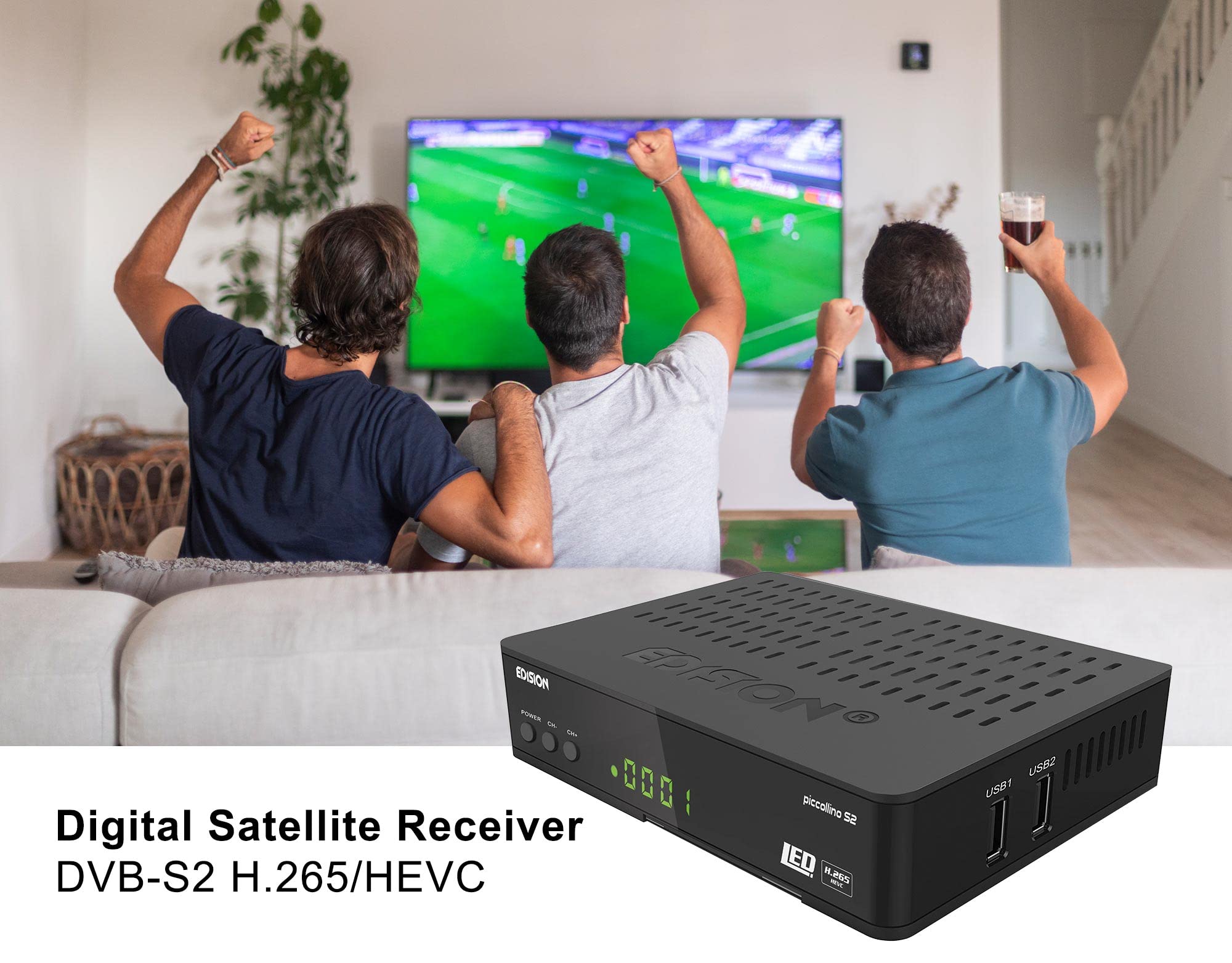 EDISION PICCOLLINO S2, récepteur Full HD, pour DVB-S2 H265 HEVC, 2in1 IR Remote control