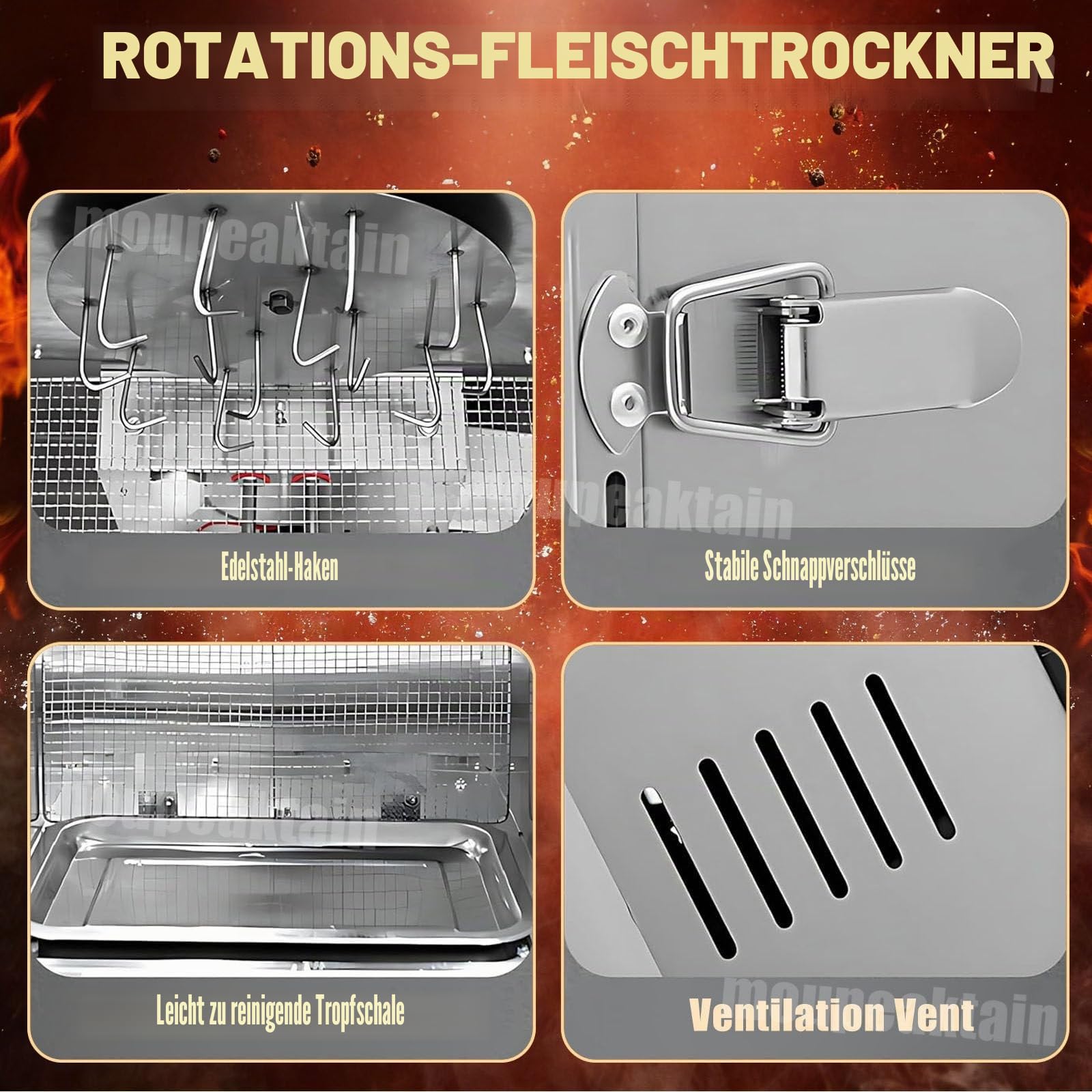 Gewerblicher Dry Aged Reifeschrank Mit 360°-Drehfunktion, Edelstahl-Fleischtrockner, 24-Stunden-Timer Und Einstellbarer Temperatur (30-90℃) Für Die Fleischreifekammer, 7.5kg