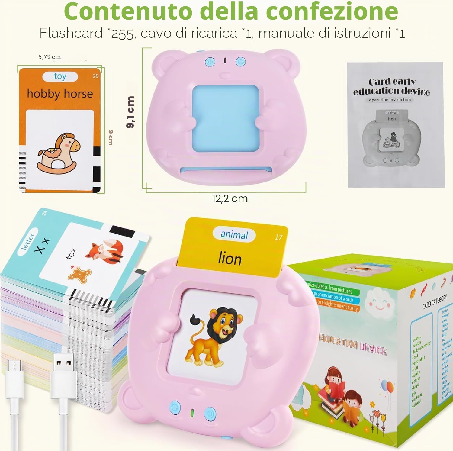 Felly Schede Flash Cards Parlanti Inglese, Giochi Educativi Stimolare Linguaggio 1 2 3 4 5 Anni, Giocattoli di Apprendimento per Bambini, Gioco Montessori Ascoltare e Imparare di Base 224 Parole