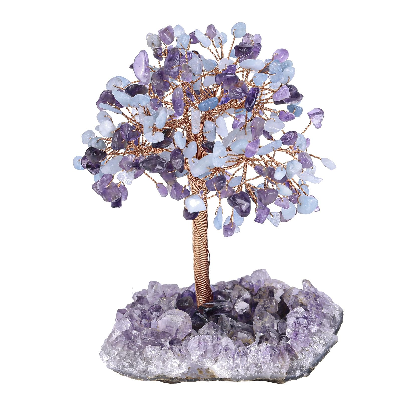 Hhhxkkuo Handmade Crystal Money Tree with Natural Amethyst Rock Crystal Cluster Base for Good Luck And Wealth Home Office Desk Decoration