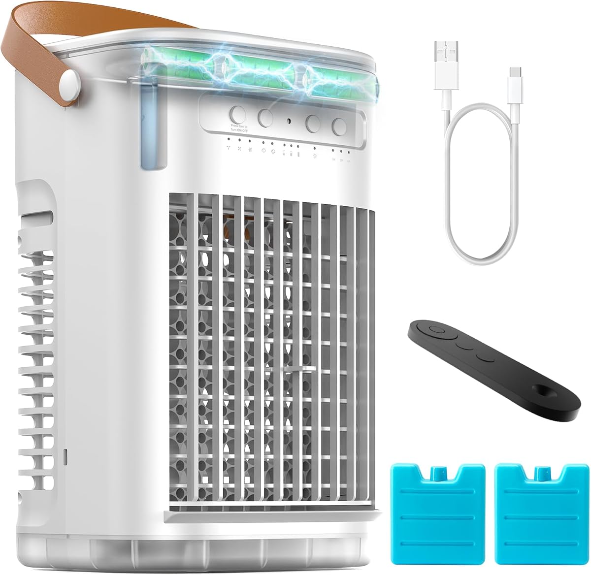 Portable Air Conditioners w/Remote, 5400mAh Built-in Battery, Mini Air Conditioner, 1.2L Water Tank & Ice Box, Auto-off Timer, Evaporative Air Cooler With 3Speeds, Desktop Fan For HomeOutdoors