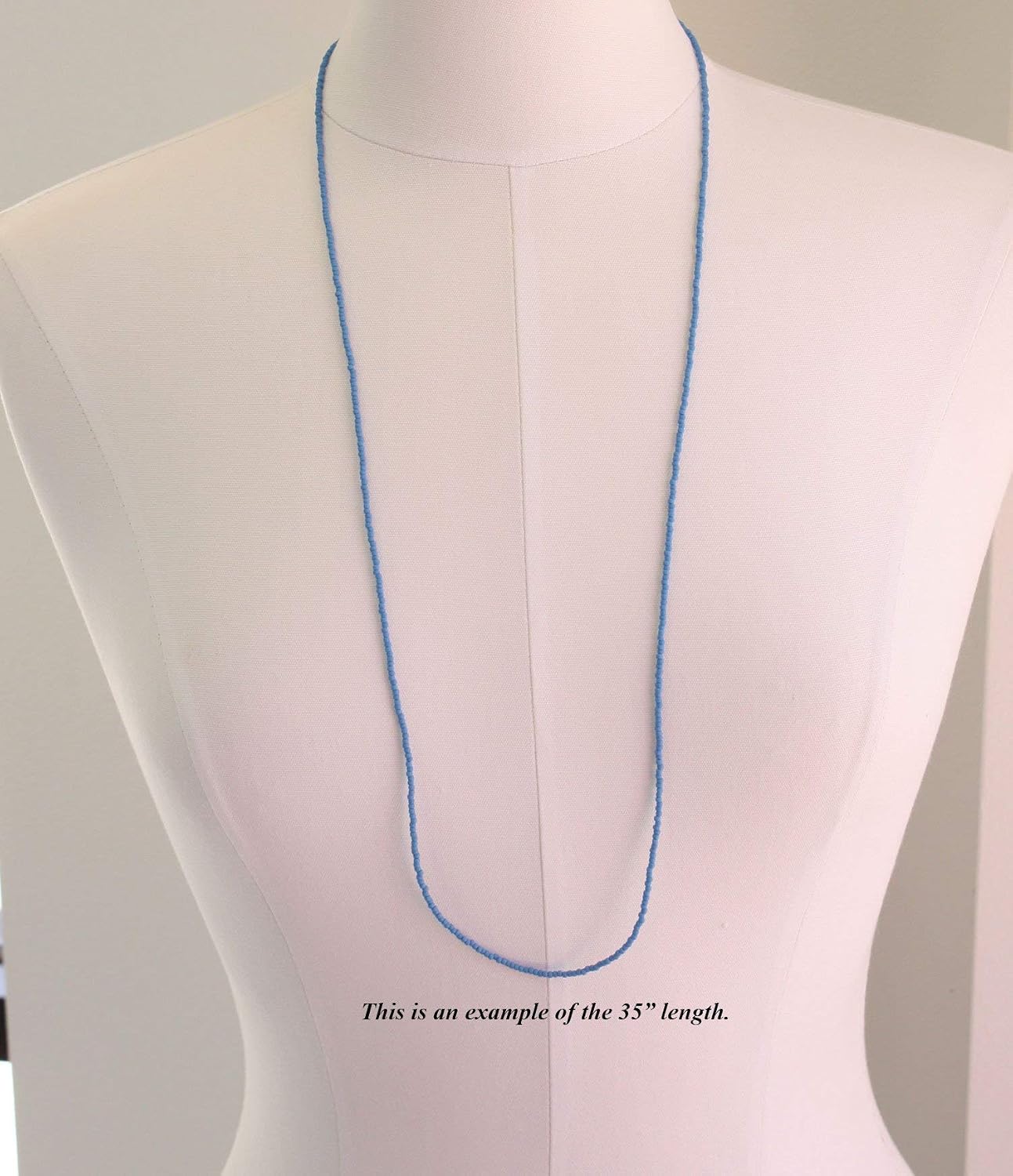 Handmade Matte Dark Sky Blue Seed Bead Necklace, Thin 1.5mm Single Strand