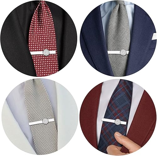 Vista 4 de Amiter - Gemelos clásicos para hombre, juego de gemelos y clip para corbata para hombre, con iniciales plateadas A a la Z, para camisas formales