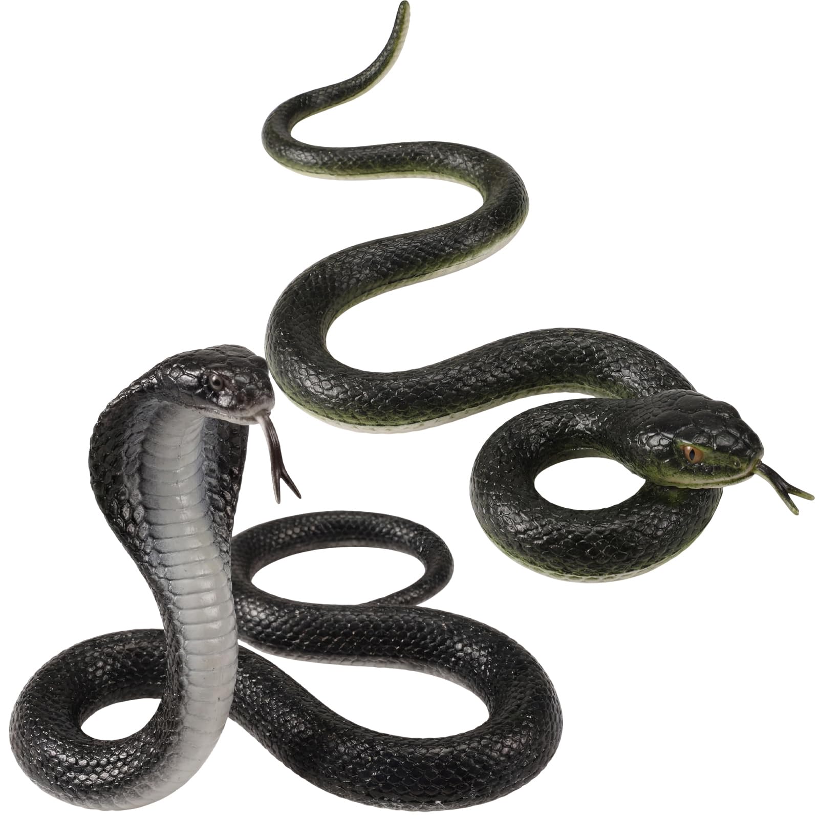 AceOrbit 2 Pcs 47 Inch Rubber Realistic Snakes Large Fake Garden Snake to Keep Birds Away Scare Squirrels Black Lifelike Cobra Toys for Garden Prank Props