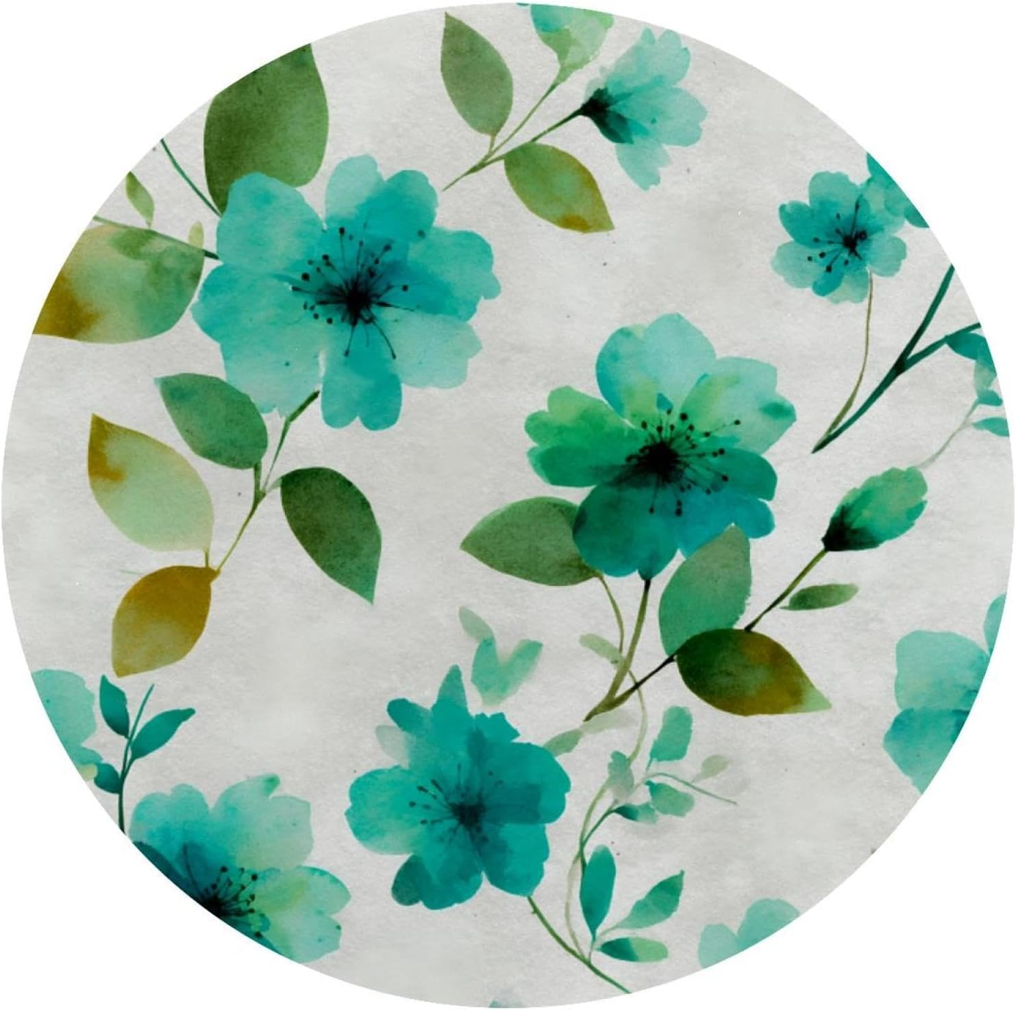 Round Mouse Pad for Women Men, 10’’ Round Desk Pad Mousepad Non-Slip Rubber Base, Office Home Laptop Accessories, Green Flowers in Rustic Vintage Style